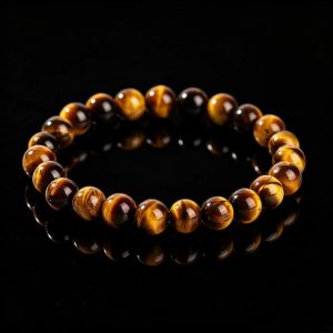 Yellow Tiger Eye Round Bead Stretch Bracelet, Minimalist Decor Bracelet for Men