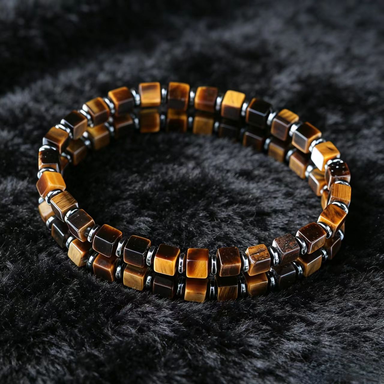 Tiger's Eye Cube Beaded Bracelet - 图片 2