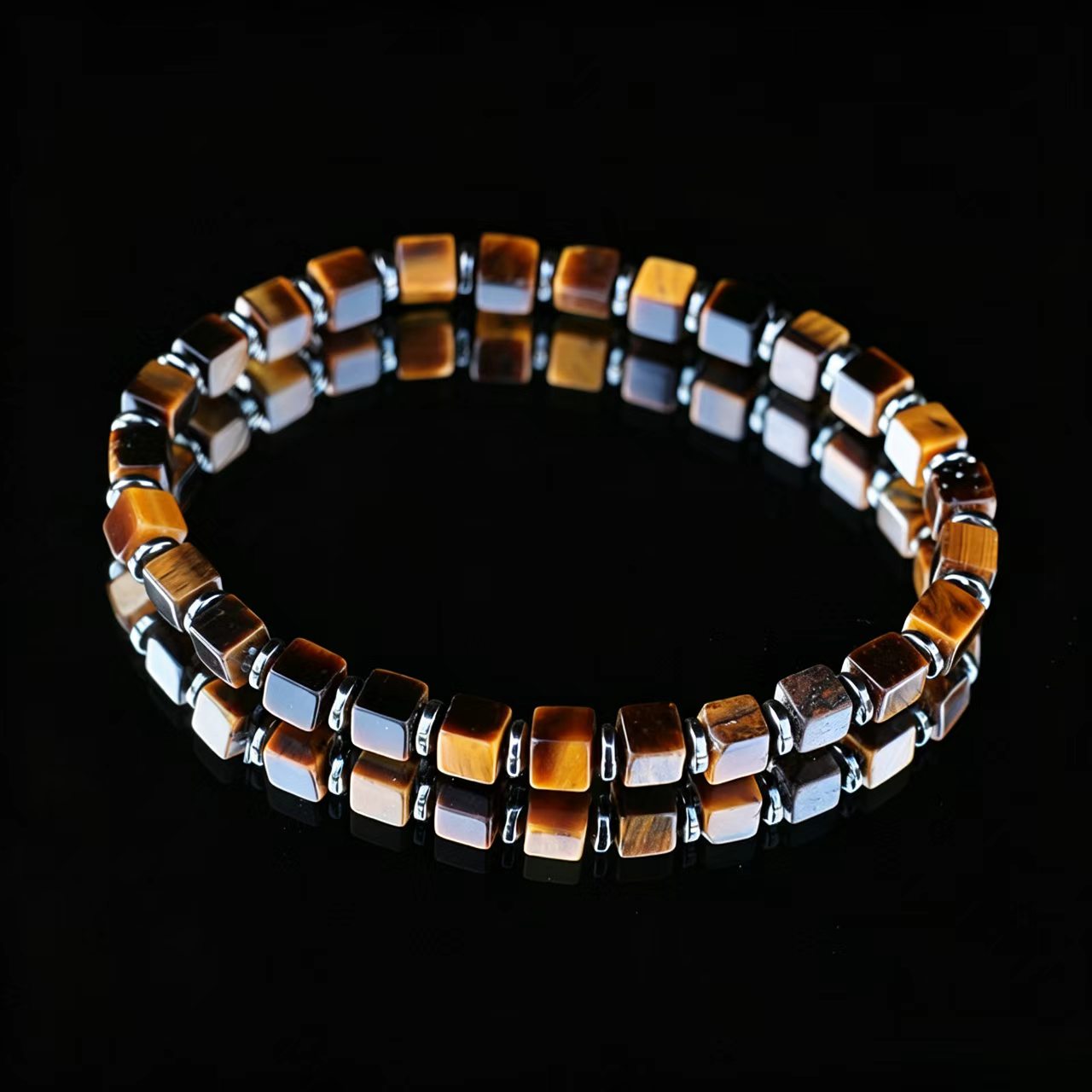 Tiger's Eye Cube Beaded Bracelet
