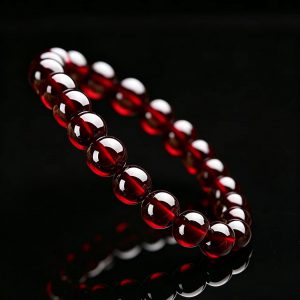 Wine Red Natural Garnet Round Bead Single Strand Bracelet